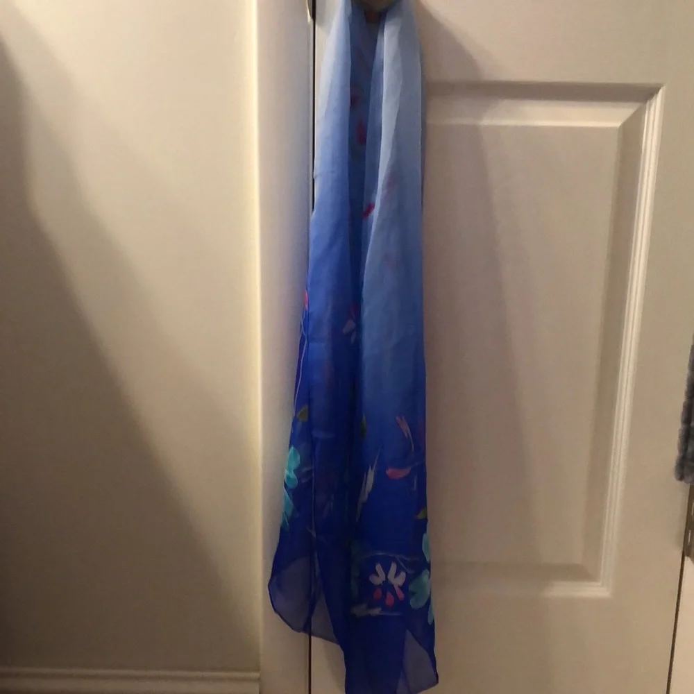 Blue ombré sheer floral scarf